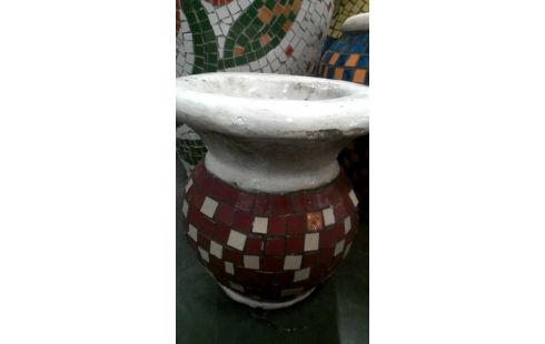 BLOEMPOT KELK MOZAIEK ROOD BEIGE