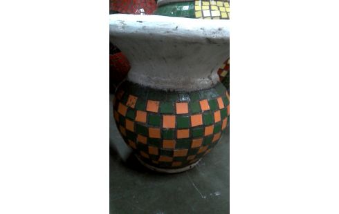 BLOEMPOT KELK MOZAIEK GROEN ORANJE