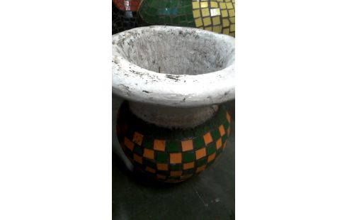 BLOEMPOT KELK MOZAIEK GROEN ORANJE