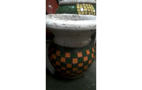 BLOEMPOT KELK MOZAIEK GROEN ORANJE