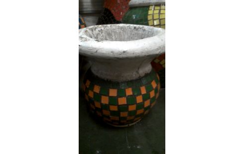 BLOEMPOT KELK MOZAIEK GROEN ORANJE