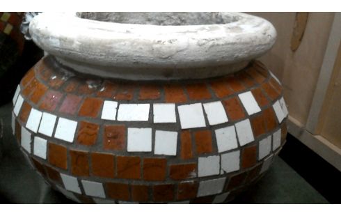 BLOEMPOT BOL MOZAIEK BRUIN WIT