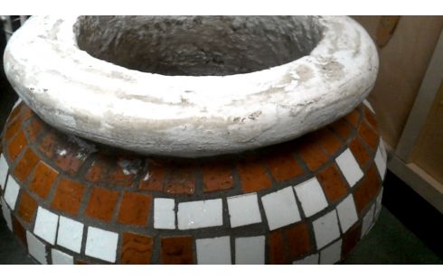 BLOEMPOT BOL MOZAIEK BRUIN WIT