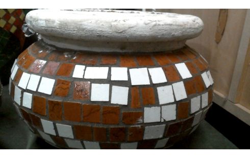 BLOEMPOT BOL MOZAIEK BRUIN WIT