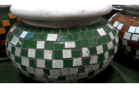 BLOEMPOT BOL MOZAIEK GROEN WIT