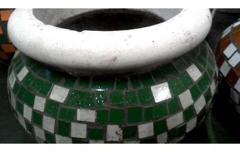 BLOEMPOT BOL MOZAIEK GROEN WIT