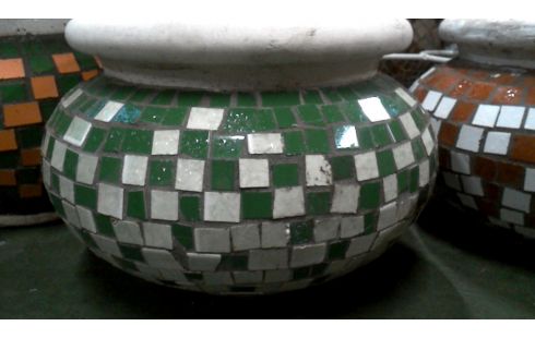 BLOEMPOT BOL MOZAIEK GROEN WIT