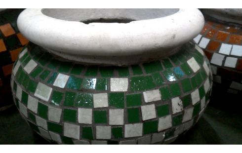 BLOEMPOT BOL MOZAIEK GROEN WIT