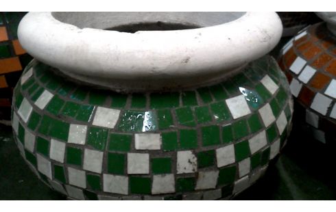 BLOEMPOT BOL MOZAIEK GROEN WIT