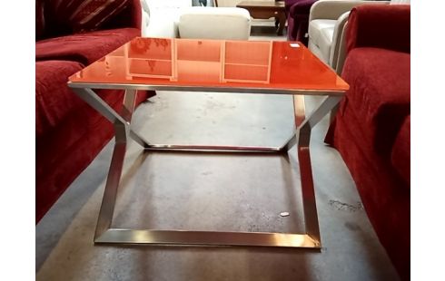TABLE BASSE design pied chrome verre orange