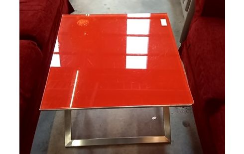 TABLE BASSE design pied chrome verre orange