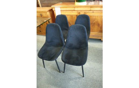 CHAISE VELOURS COTELE NOIR LOT DE 4
