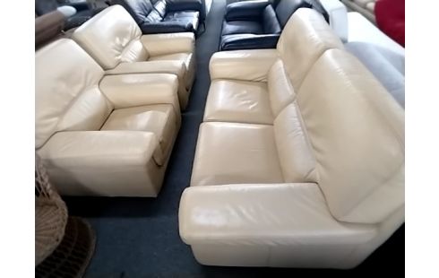 CANAPE CUIR JAUNE AVEC 2 FAUTEUILS