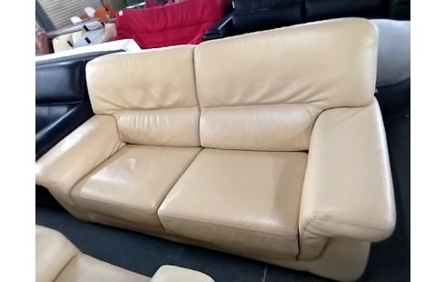 CANAPE CUIR JAUNE AVEC 2 FAUTEUILS