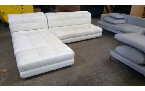 ECKSOFA 1 VERSTELLBAR LEDER WEISS