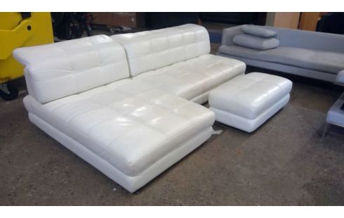 ECKSOFA 1 VERSTELLBAR LEDER WEISS