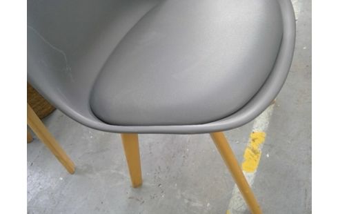 LOT DE 4 CHAISES COQUE GRISE ET PIEDS BOIS