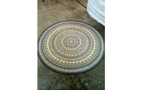 TEPPICH RUND BLAU WEISS GEMUSTERT