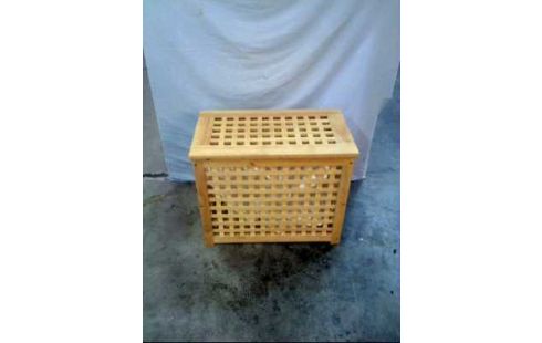 WÄSCHEKORB HOLZ STOFFTASCHE-WEIß