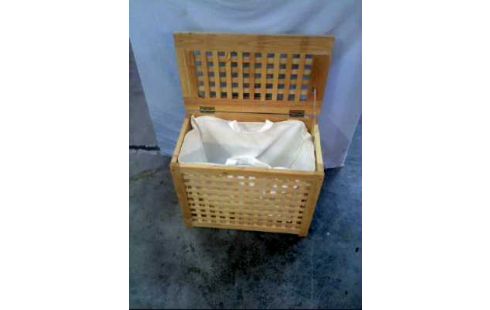 WÄSCHEKORB HOLZ STOFFTASCHE-WEIß