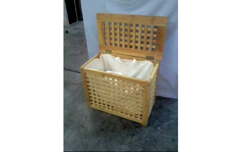 WÄSCHEKORB HOLZ STOFFTASCHE-WEIß