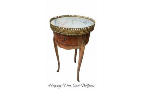 MEUBLE D'APPOINT ROND ITALIEN, , MARQUETERIE MARBRE 1 TIROIR