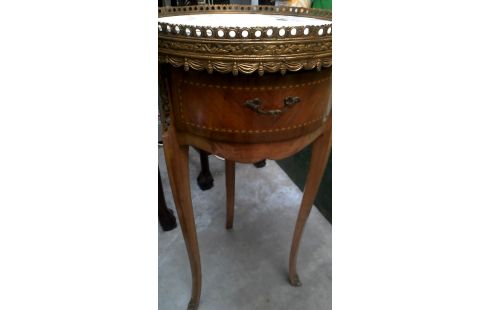 MEUBLE D'APPOINT ROND ITALIEN, , MARQUETERIE MARBRE 1 TIROIR