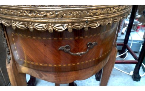 MEUBLE D'APPOINT ROND ITALIEN, , MARQUETERIE MARBRE 1 TIROIR