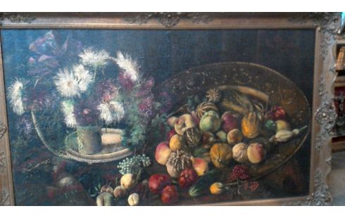 PEINTURE, , NATURE MORTE GRAND, , CADRE DORE DEDICACE