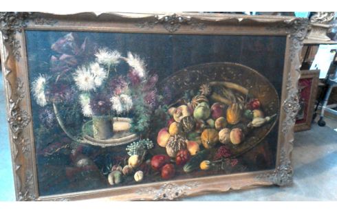 PEINTURE, , NATURE MORTE GRAND, , CADRE DORE DEDICACE