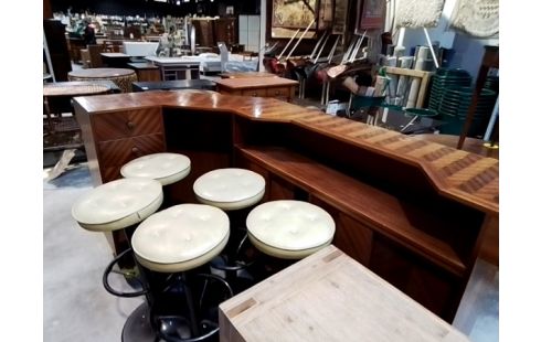 BAR COMPTOIR EN ANGLE ACAJOU + 5 TABOURETS