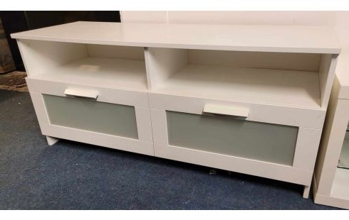 MEUBLE TV BLANC 2 TIROIRS