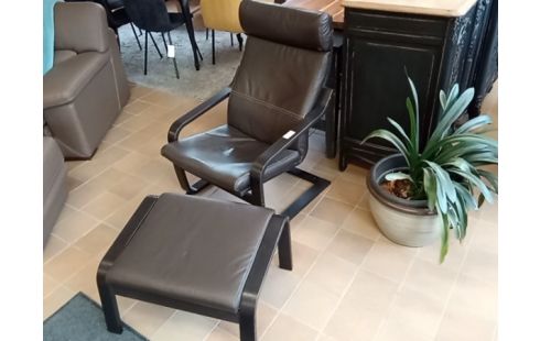 FAUTEUIL IKEA+REPOSE PIED CUIR BRUN