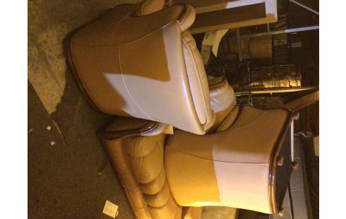 SALON 2 + 1 + 1 CUIR BEIGE BOISERIE