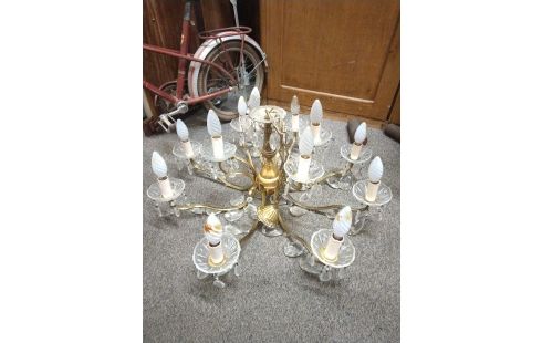 LUSTRE 8 BRANCHES PAMPILLES DORÉ