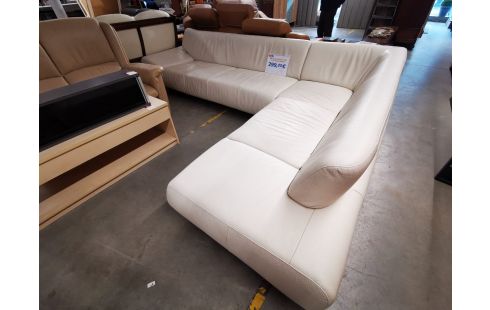 884 SALON D'ANGLE CUIR ÉCRU GRAND MODÈLE