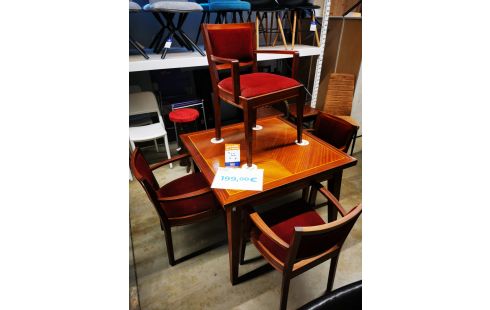 TABLE DE SALLE A MANGER CARRÉE 2 ALLONGES + 4 FAUTEUILS