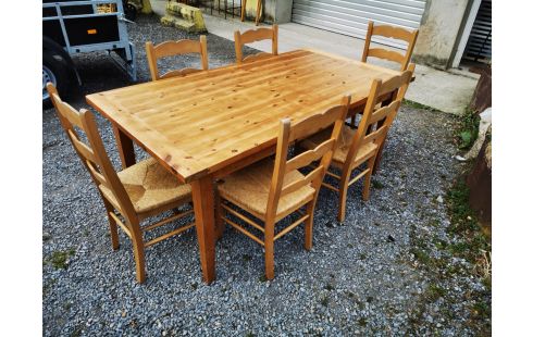 TABLE DE SALLE A MANGER PIN RECTANGULAIRE + 6 CHAISES + 2 ALLONGES