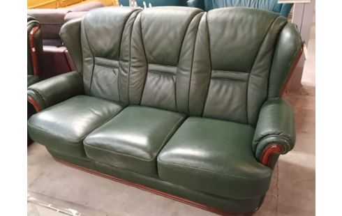 SALON CUIR VERT FINE BOISERIE 3+1+1
