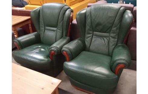 SALON CUIR VERT FINE BOISERIE 3+1+1