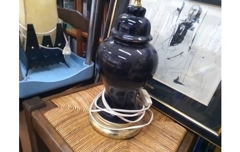 PIED DE LAMPE EN VERRE NOIR ET DORE