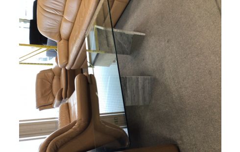 TABLE DE SALON VERRE PIED MARBRE