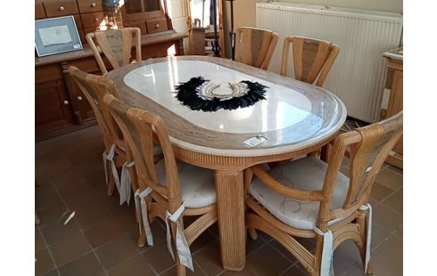 SALLE A MANGER ROTIN PIERRE TABLE CHAISES FAUTEUILS DRESSOIRE