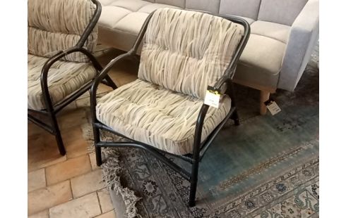 FAUTEUIL rotin coussins tissu