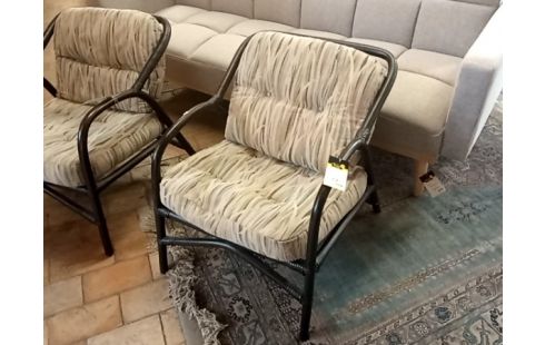 FAUTEUIL rotin coussins tissu