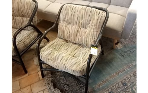 FAUTEUIL rotin coussins tissu