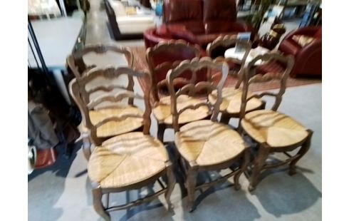 6 CHAISES PAILLEES DECOR COQUILLAGE