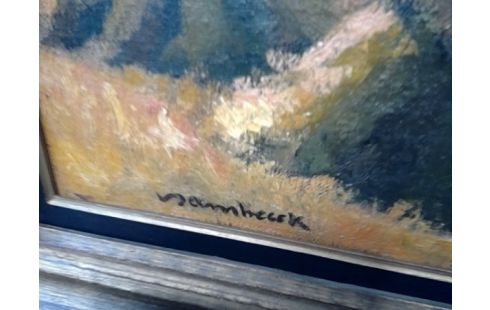 HUILE SUR TOILE PAYSAGE MEULE DE FOIN