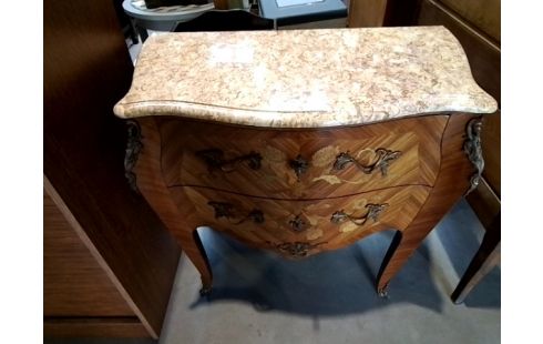 COMMODE MARQUETEE 2T DESSUS MARBRE
