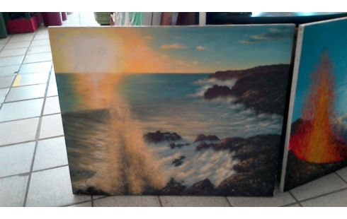HUILE SUR TOILE BORD  DE  MER   L' UNE